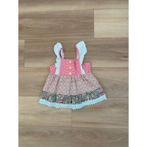 Matilda Jane Girls Pink‎ Polka Dot Ruffle Tank Top Layering Play Outfit Size 4